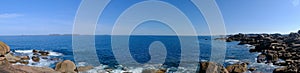 Typical panoramic view of a pink granite Breton coast in France