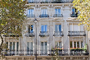 Typical Parisian architecture. The facade with french balconies