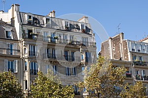 Typical Parisian architecture. The facade with french balconies