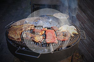 Typical Parrillada  Latin American barbecue for cooking on live coal no flame.Traditional  Asado Argentino