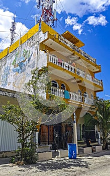 Typical pedestrian street cityscape wall paintings Playa del Carmen Mexico photo