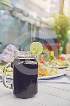 Typical Peruvian fresh juice chicha morada.