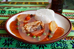 Typical peruvian meal with stewed meat and rice, Peru