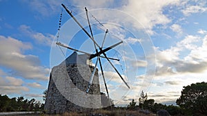Typical Portugese windmill in Pedreias in Portugal