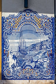 Typical Portuguese Azulejos or Blue tiles with traditional rural scenes