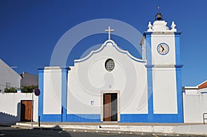 A typical Portuguese church in the village of Vila Nova de Milfontes Odemira Alentejo region Portugal.