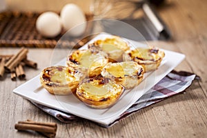 Typical Portuguese custard pies, `Pastel de Nata` or `Pastel de Belem` photo