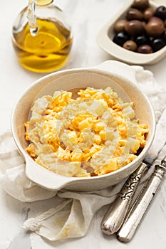 typical portuguese dish bacalhau espiritual cod fish wtih vegetables