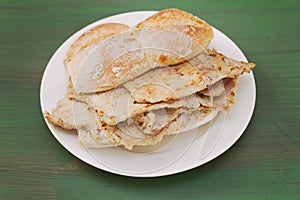 Typical portuguese dish bifanas vendas novas on white plate photo