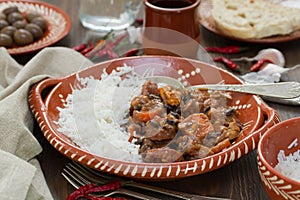 Typical portuguese dish feijoada with rice