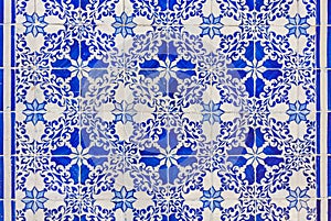 Typical Portuguese old ceramic wall tiles (Azulejos) in Lisbon,