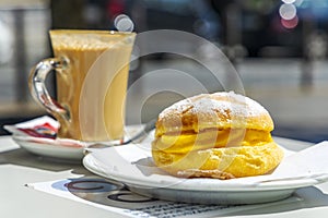 Typical Portuguese pastry called bola de Belem, Portugal