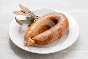 typical portuguese smoked sausage Farinheira on the dish photo