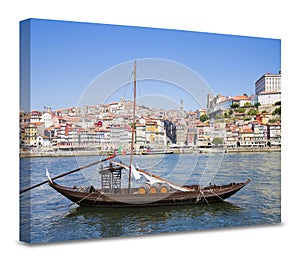 Typical portuguese wooden boats called barcos rabelos, used in the past to transport the famous port wine (Portugal) photo