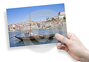 Typical portuguese wooden boats, in portuguese called barcos rabelos, used in the past to transport the famous port wine Portugal photo