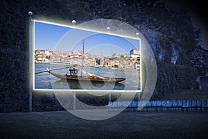 Typical portuguese wooden boats, called -barcos rabelos- used in the past to transport the famous port wine towards the cellars of photo