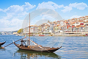 Typical portuguese wooden boats, called -barcos rabelos- used in photo