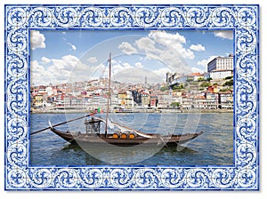 Typical Portuguese wooden boats, known as barcos rabelos, were historically used to transport the famous Port wine photo