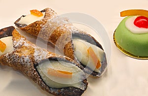 typical products of Sicilian pastry from southern Italy with cannoli