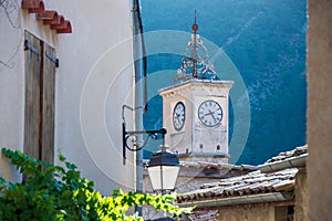 Typical Provence bell tower and village clock of Serres, Hautes-Alpes, France photo