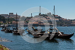 Typical Rabelo Boats on the Bank of the Douro River - Porto, Portugal