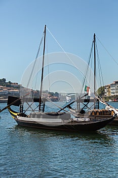 Typical Rabelo Boats on the Bank of the River Douro - Porto, Portugal