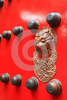 Typical red door of chinese palace