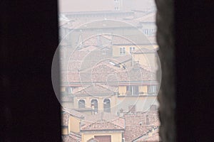 Typical red roofs of Bologna. View from Asinelli Tower. Emilia Romagna , Italy.