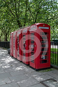 Typical red telephone booths in central London