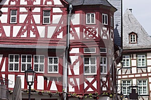 Typical red and white  half timbered house Bacharach, Germany