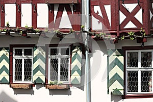 Typical red and white  half timbered house Bacharach, Germany