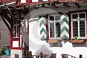 Typical red and white  half timbered house Bacharach, Germany