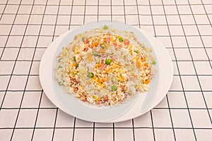 Typical rice recipe three Chinese delicacies on restaurant table