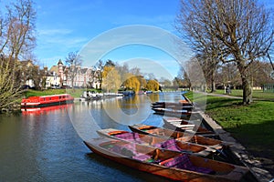 River Cam at Jesus Green in Cambridge UK with punts