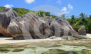 Typical rock formation with traces of erosion on the beach in th