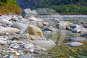 Typical rocks in river Maggia in the Maggia Valley, Ticino in Switzerland