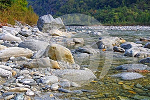 Typical rocks in river Maggia in the Maggia Valley, Ticino in Switzerland photo