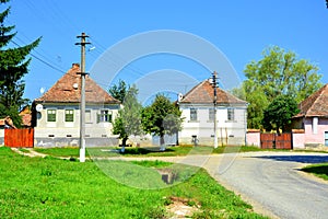 Typical rural landscape and peasant houses in Bruiu - Braller, Transilvania, Romania