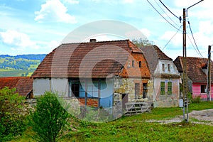 Typical rural landscape and peasant houses in  the village Drauseni, Transylvania, Romania.