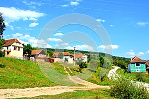 Typical rural landscape and peasant houses in the village Felmer, Felmern, Transylvania, Romania.