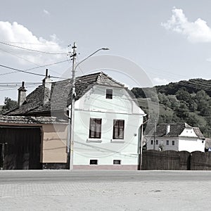 Typical rural landscape and peasant houses in VÄƒrd,Wierd, Viert, Transylvania, Romania