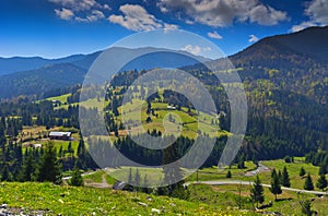 Typical rural Romanian landscape Carpathian mountains Maramures Romania