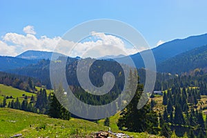 Typical rural Romanian landscape Carpathian mountains Maramures Romania