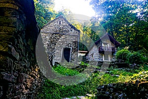 Typical rustic houses spotted in Dunzio, Switzerland