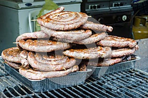 Typical Sardinian food. Several sausages roast in a typical sardinian community festival