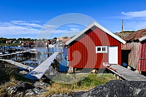 Typical scandinavian red hut on the Swedish island of Koster