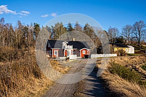 Typical Scandinavian Swedish red wooden house.