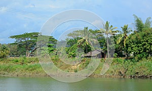 Typical scene of Burmese village on the riverbank