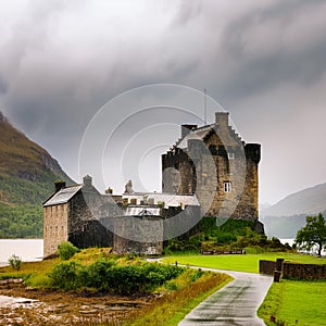 Scottish castle in the rain, AI generated