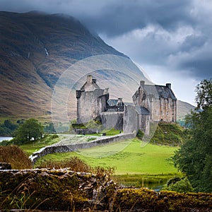 Scottish castle in the rain, AI generated